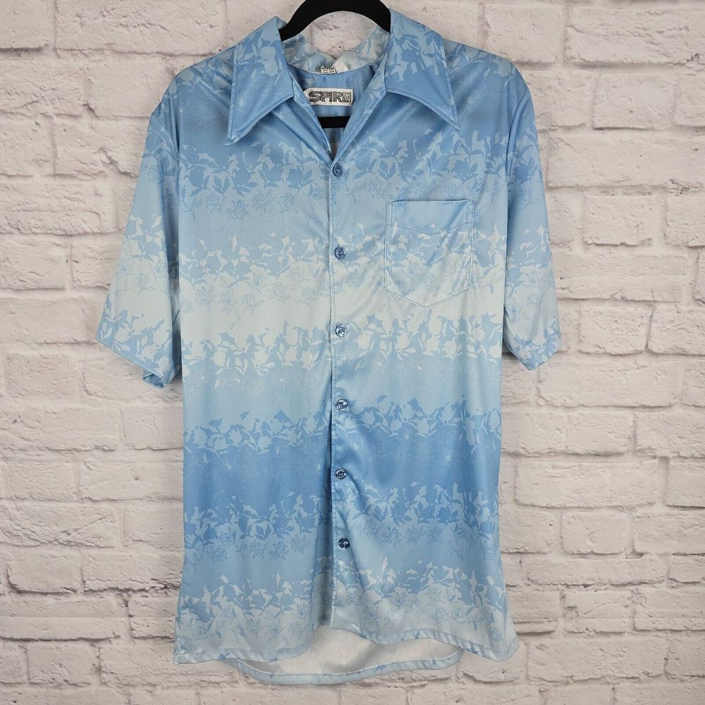 Vintage Spire California Men's Tall L Shirt Blue Jacquard Geometric Textured